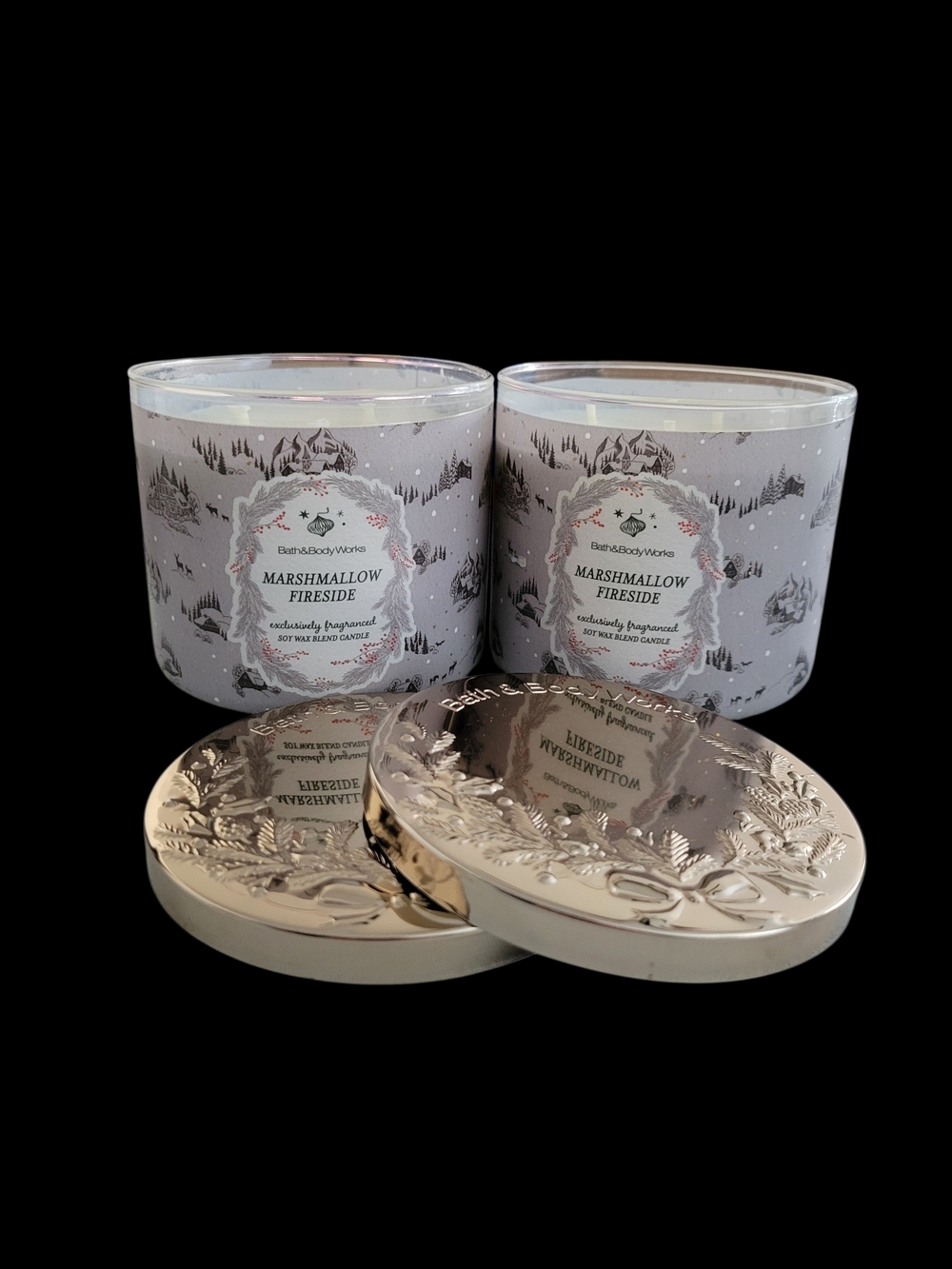 2pc Bath & Body Works 3-Wick Marshmallow Fireside Candles - NEW!